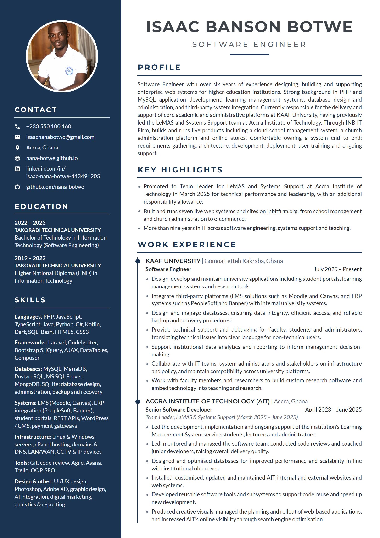 CV of Isaac Banson Botwe, page 1 of 3