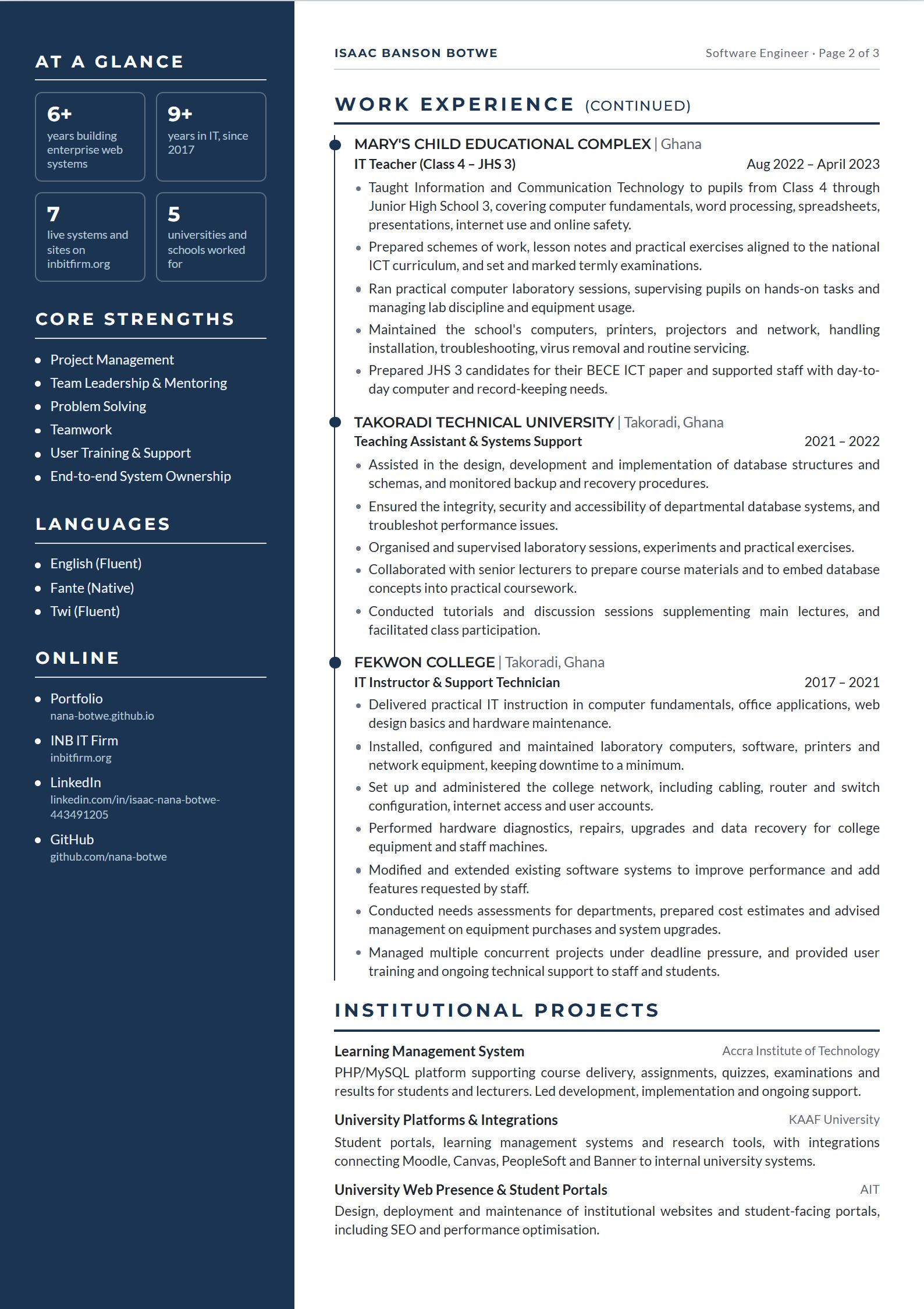 CV of Isaac Banson Botwe, page 2 of 3